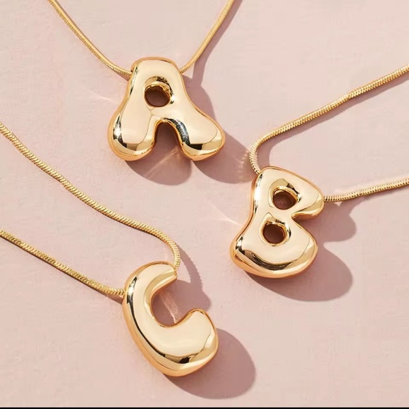 Gold Bubble Letter -N- Initial Necklace – Chunky Stainless Steel Pendant - Picture 7 of 10